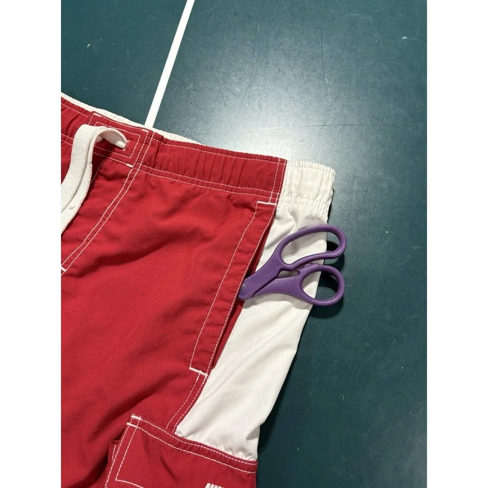 Vintage Y2K Nike Red Swim‎ Trunks Cargo Board Shorts Men's Medium Retro Baggy